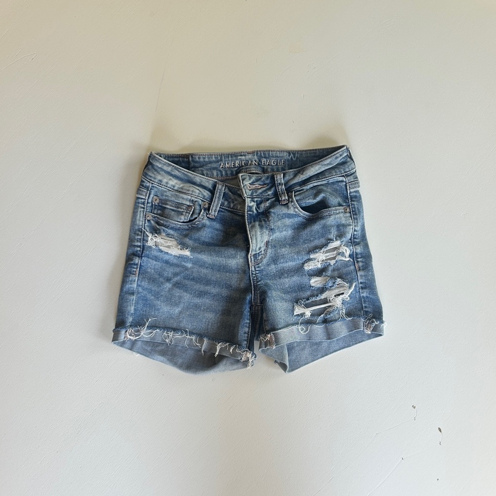 American Eagle Outfitters Blue Jean Shorts Distressed Style